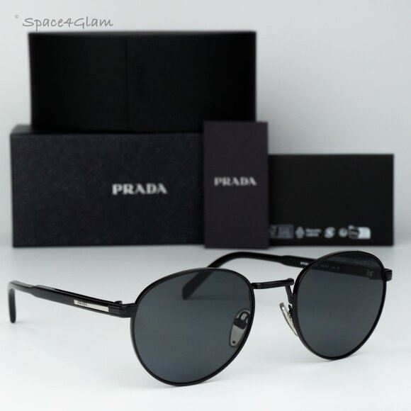 Prada Women Sunglasses Black Polarized Round PRB51S 1AB5Z1 NEW AUTHENTIC - Picture 1 of 10